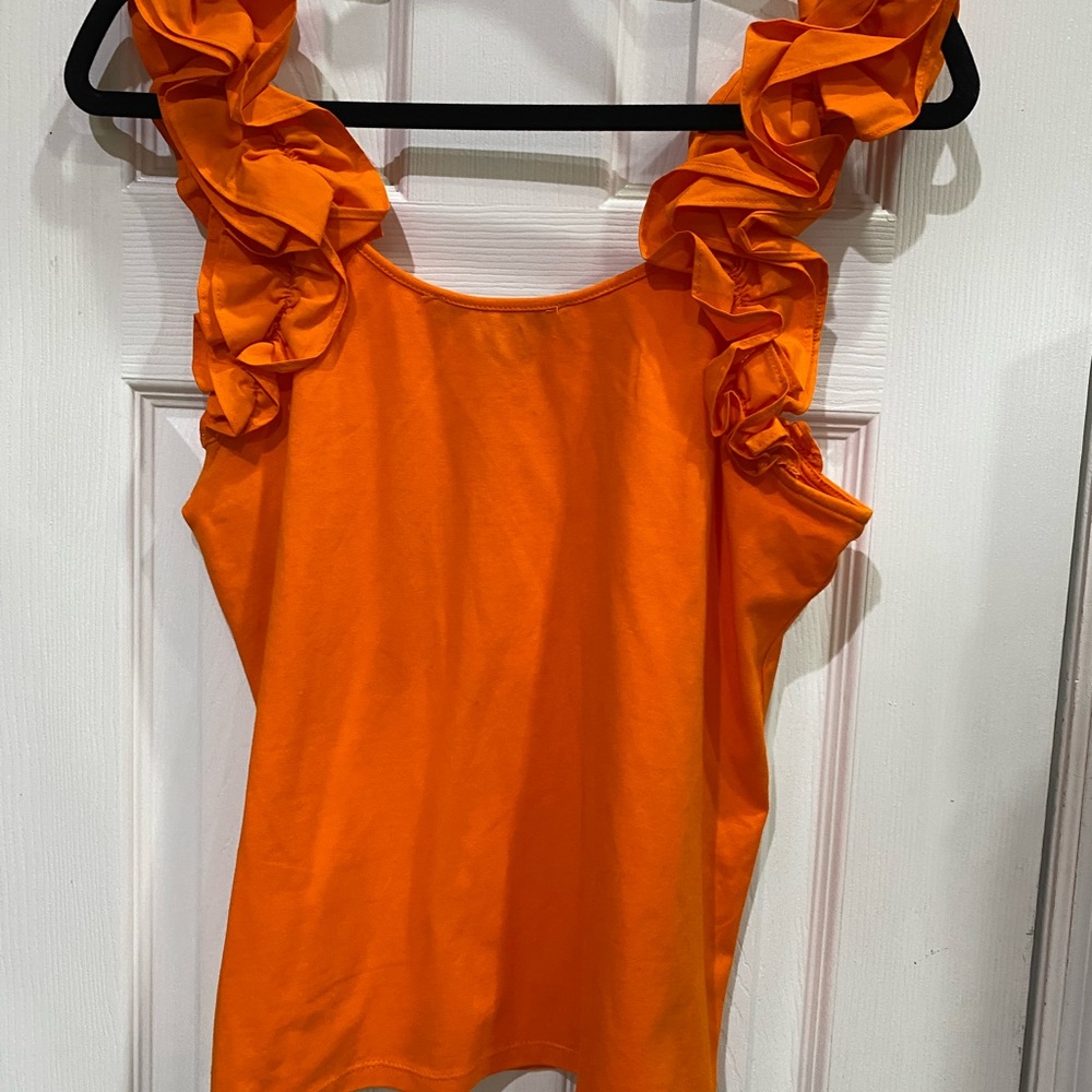 French Connection Bright Orange Ruffle Top - Picture 4 of 6